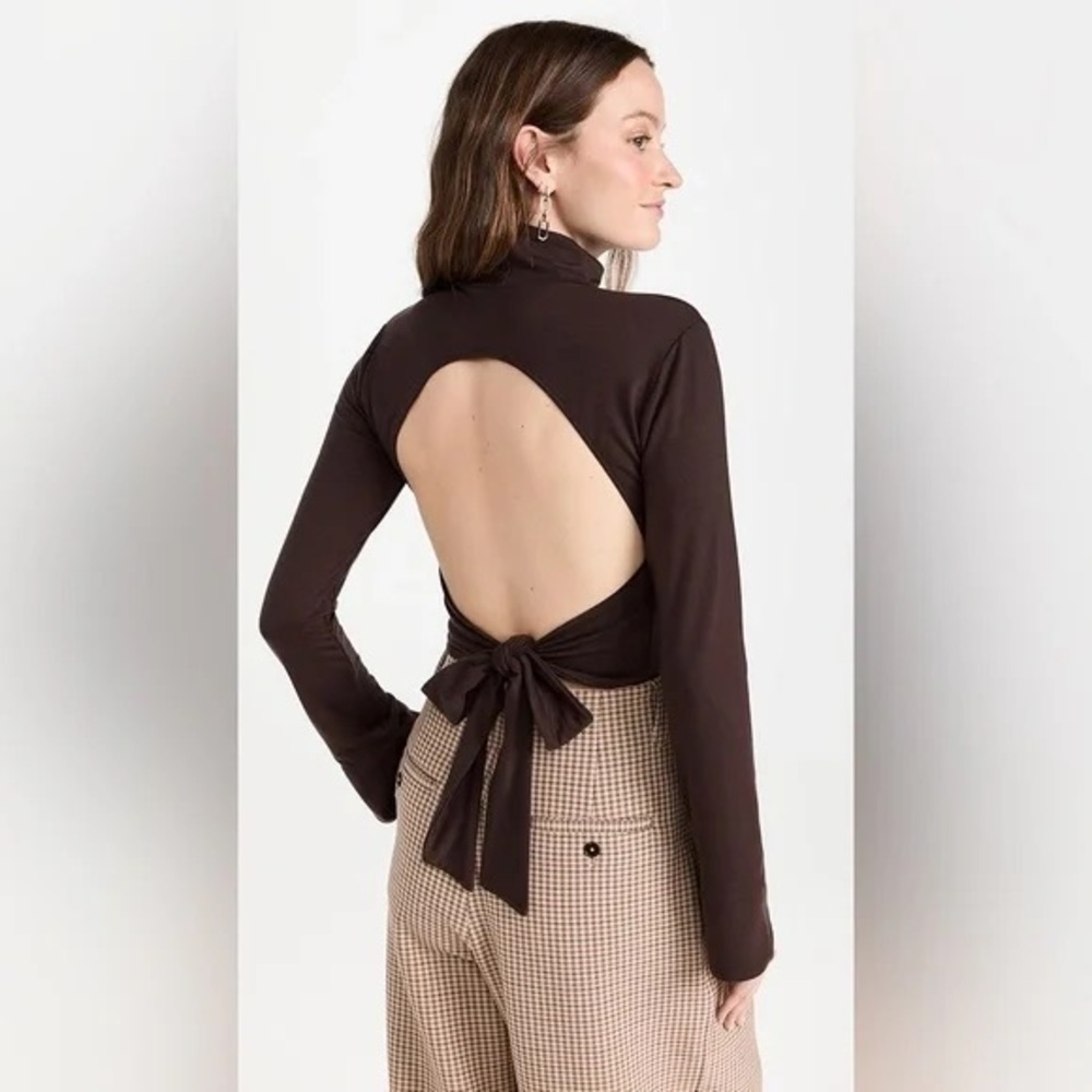 NWT Reformation Zaire Brown Knit Turtleneck Top with Open Back Large